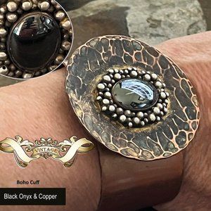 Vintage Boho Copper & Black Onyx Cuff Bracelet